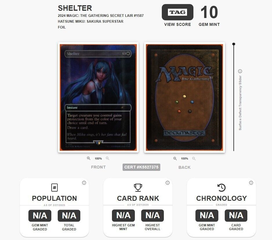 MTG TAG 10 Hatsune Miku Shelter Brdless Foil #1587 Secret Lair Sakura Superstar
