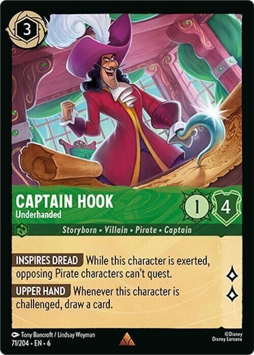Captain Hook Underhanded Non-Foil Disney Lorcana 71/204