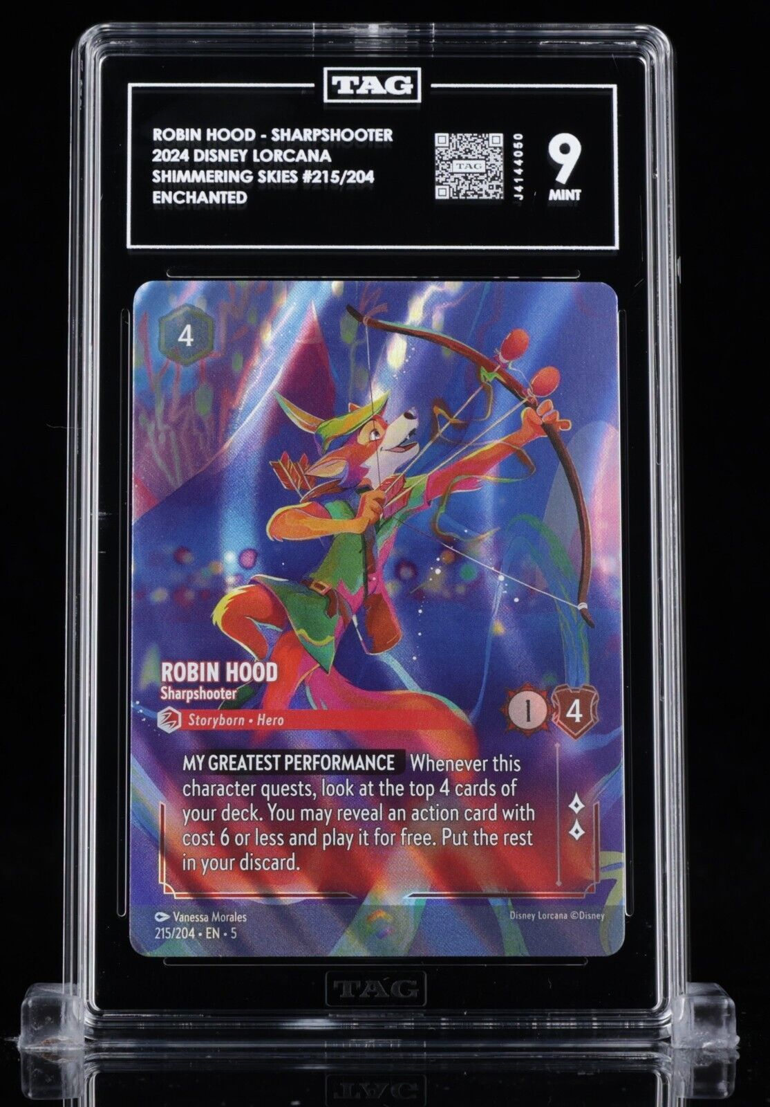 Disney Lorcana TAG 9 ROBIN HOOD - SHARPSHOOTER Enchanted #215/204 PSA