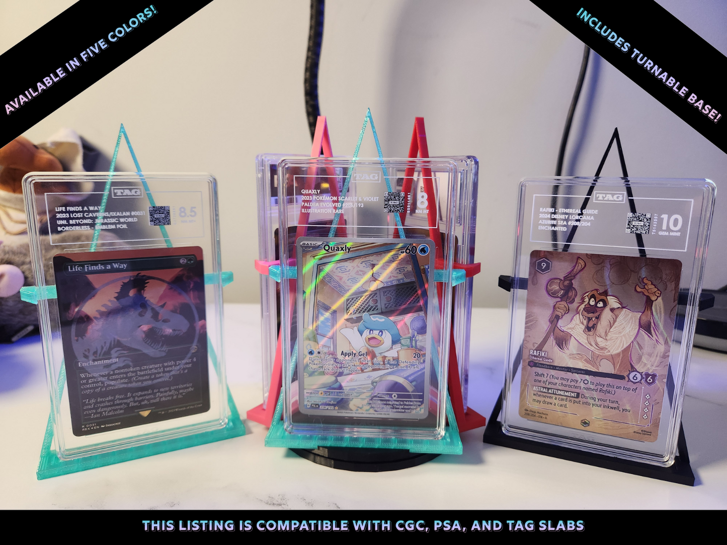 Graded Card Stand Tri - Compatible with TAG/PSA/CGC - Turnable 360 Card Display