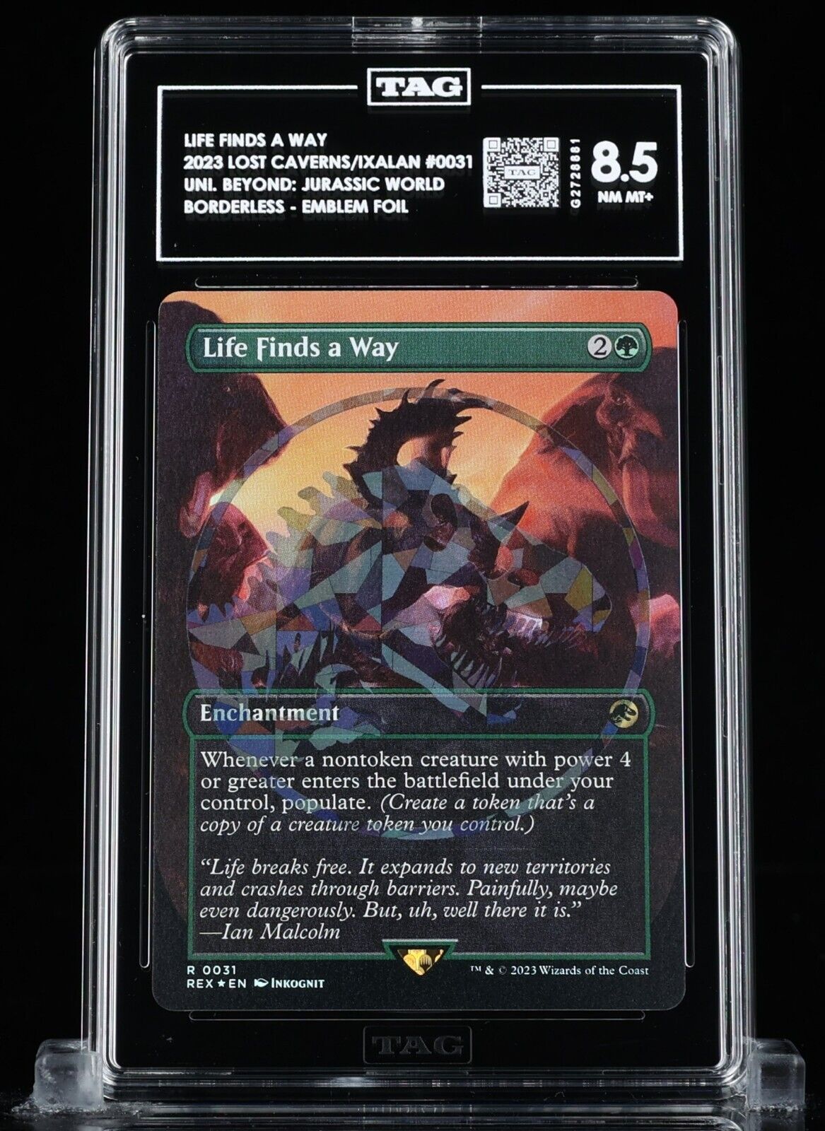 MTG LIFE FINDS A WAY Jurassic World Borderless-Emblem Foil #0031 TAG 8.5