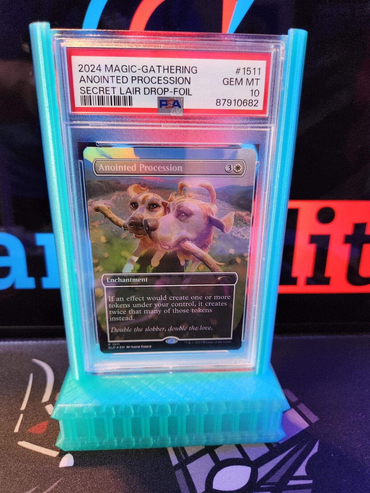 Graded Card Slab Display Stand Translucent Blue PSA TAG