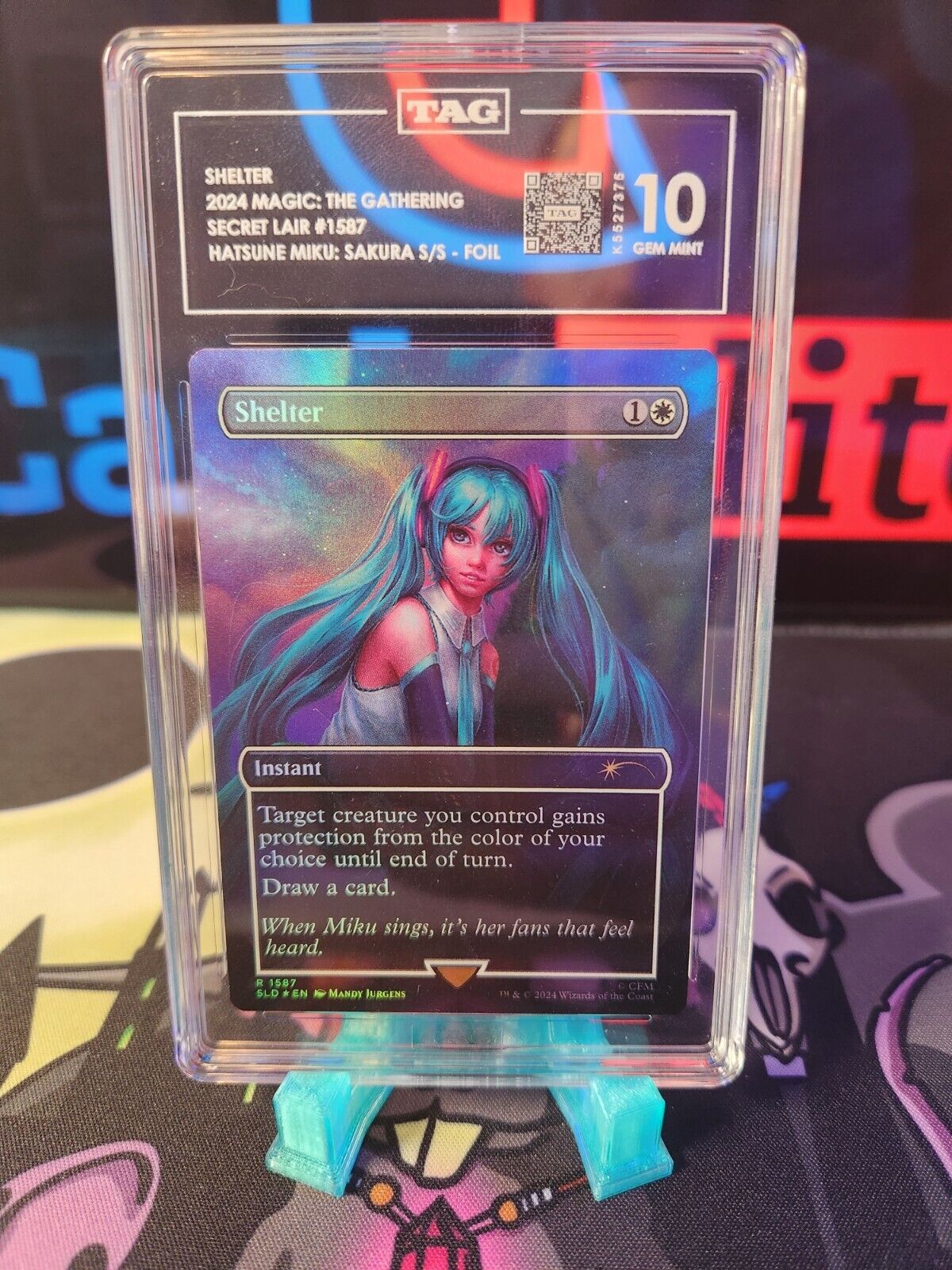 Graded Card Slab Display Stand Small Translucent Blue PSA TAG