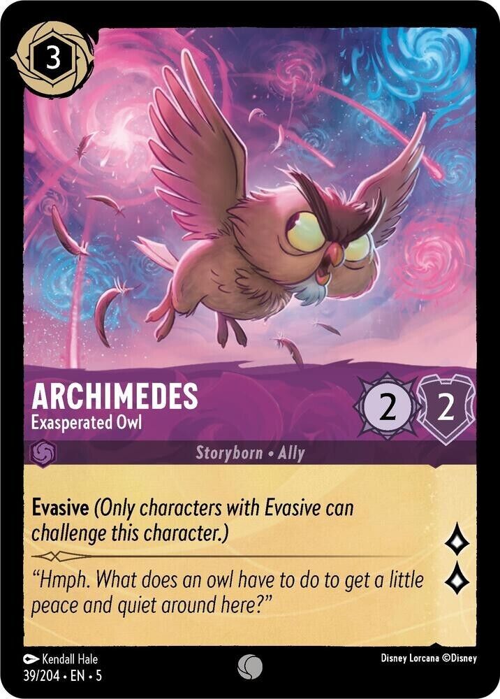Archimedes Exasperated Owl Cold Foil Disney Lorcana 39/204 Shimmering Skies