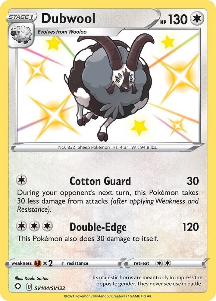 Dubwool SV104/SV122 Shining Fates: Shiny Vault Holo baby shiny pikemon nm PKM