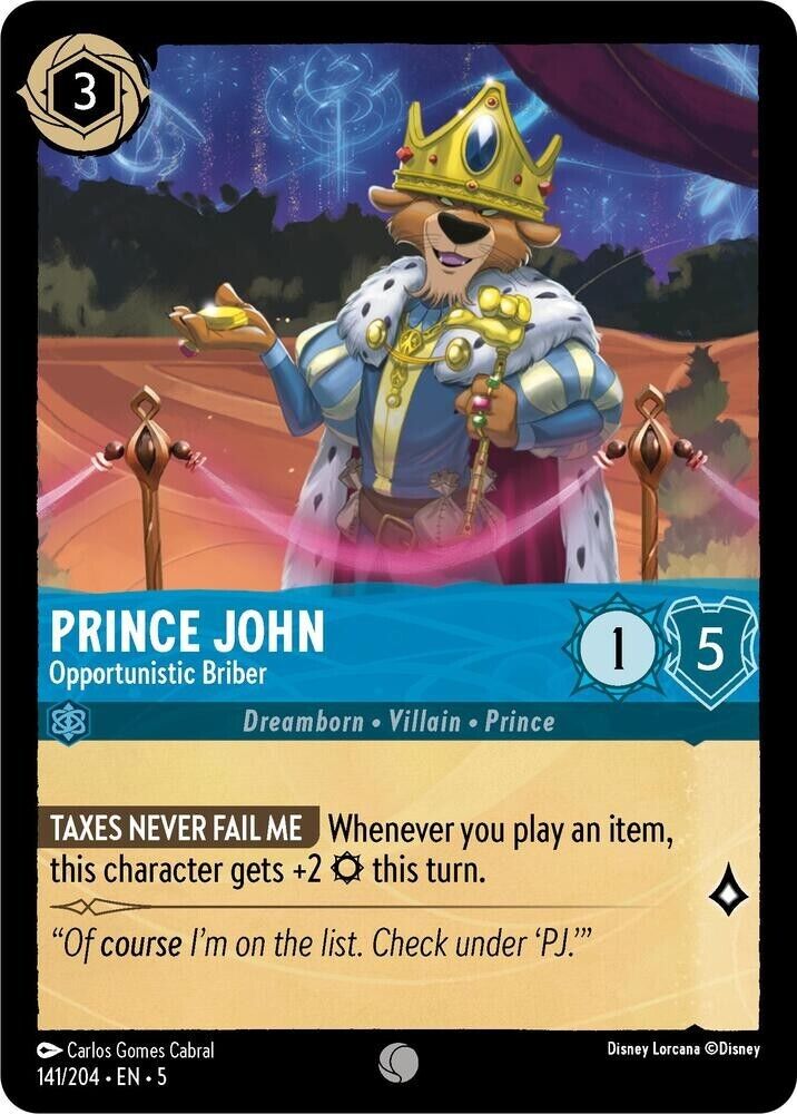 Prince John Opportunistic Brib Cold Foil Disney Lorcana 141/204 Shimmering Skies