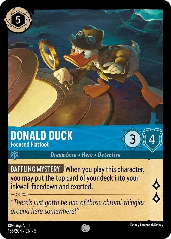Donald Duck Focused Flatfoot Cold Foil Disney Lorcana 155/204 Shimmering Skies