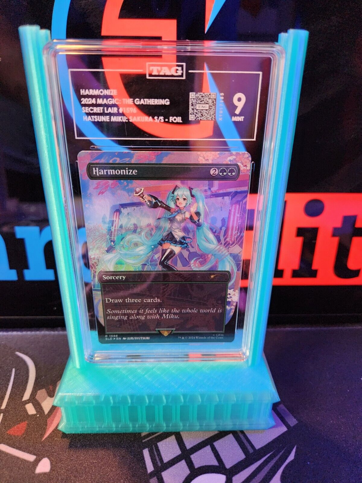 Graded Card Slab Display Stand Translucent Blue PSA TAG