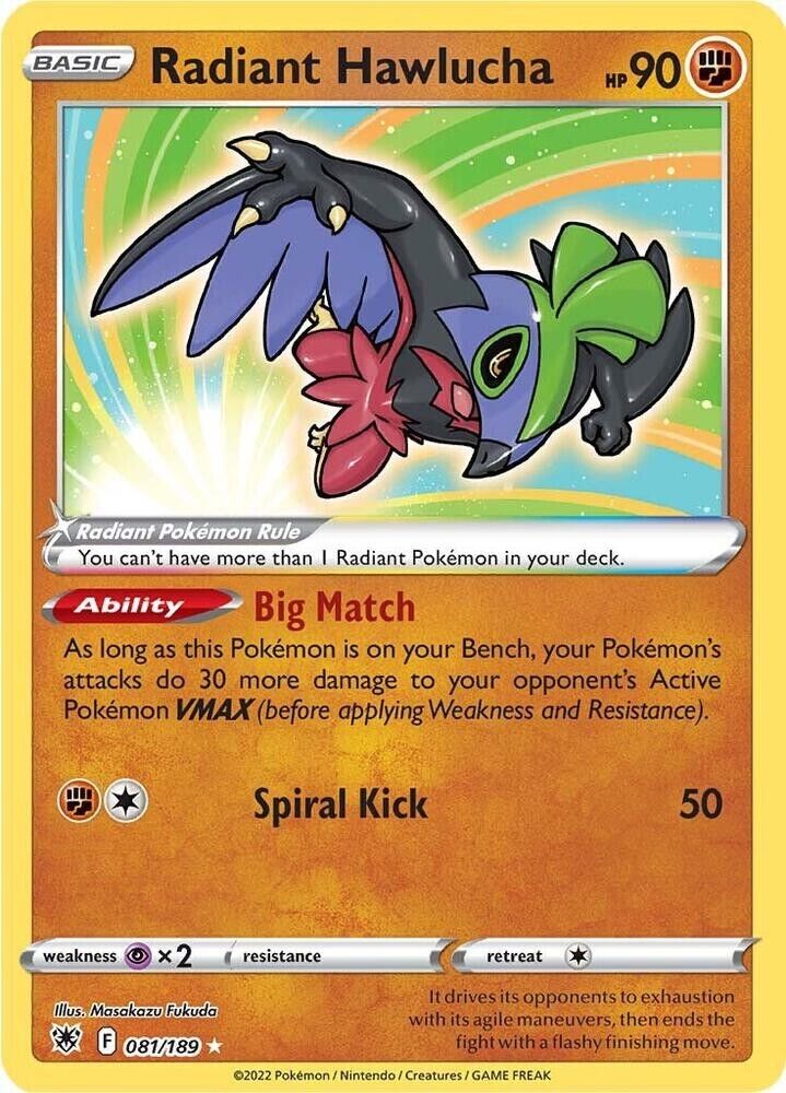 Radiant Hawlucha 081/189 Swsh10: Astral Radiance Holo Pokemon NM PKM