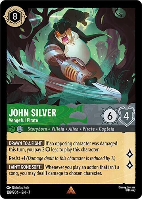 John Silver Vengeful Pirate Non-Foil Disney Lorcana 109/204 Archazia's Island