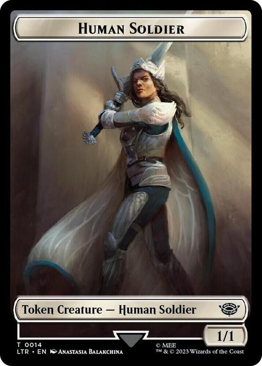 Human Soldier (0014) || Food (0023) Double-Sided Token (Surge Foil) MTG