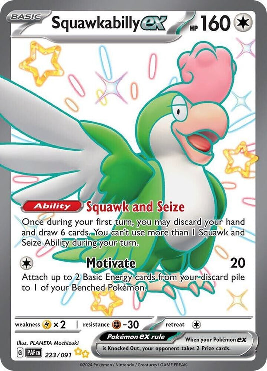 Squawkabilly ex 223/091 Sv: Paldean Fates Holo Pokemon NM shiny PKM