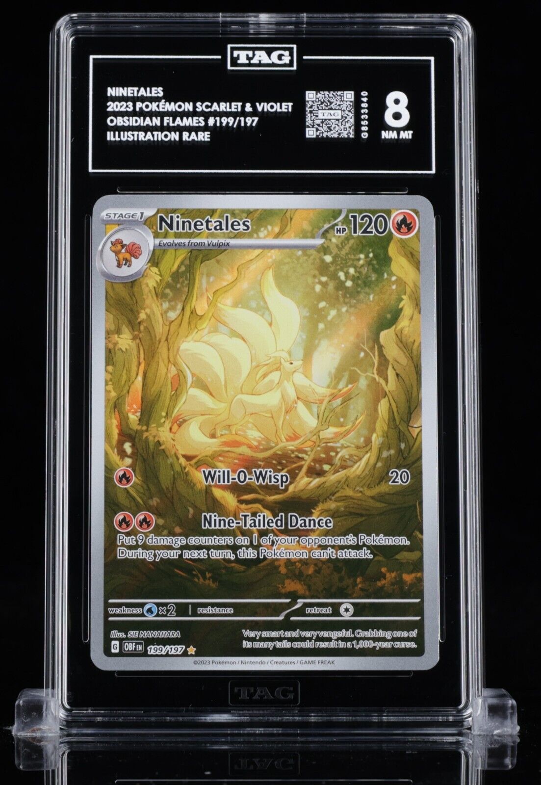 Pokemon TAG 8 NM Ninetales #199/197 Illustration Rare Obsidian Flames Graded