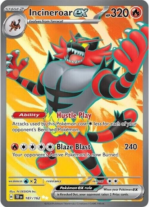 Incineroar ex 187/162 Sv05: Temporal Forces Holo Pokemon NM PKM