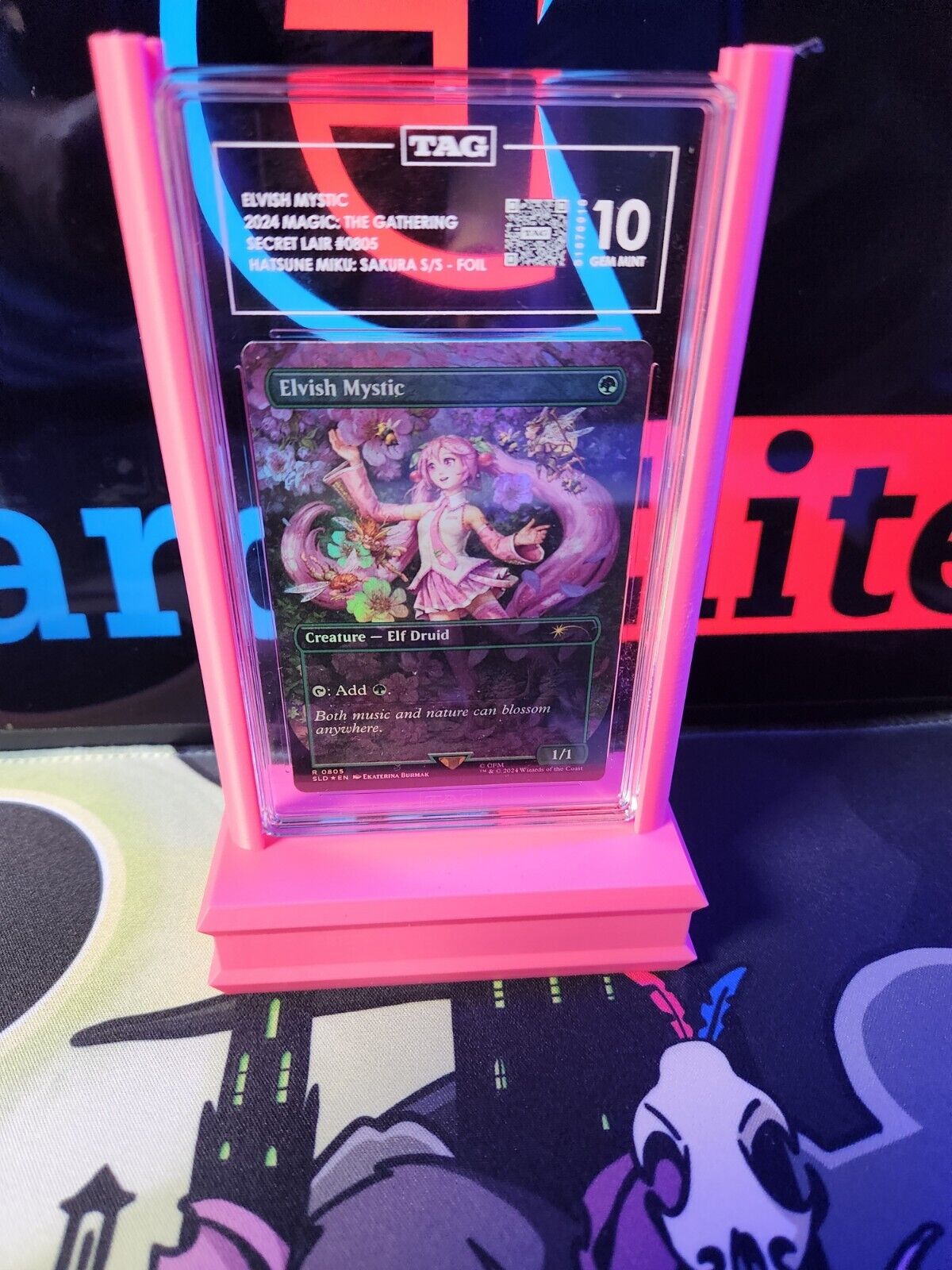 Graded Card Slab Display Stand Hot Pink PSA TAG