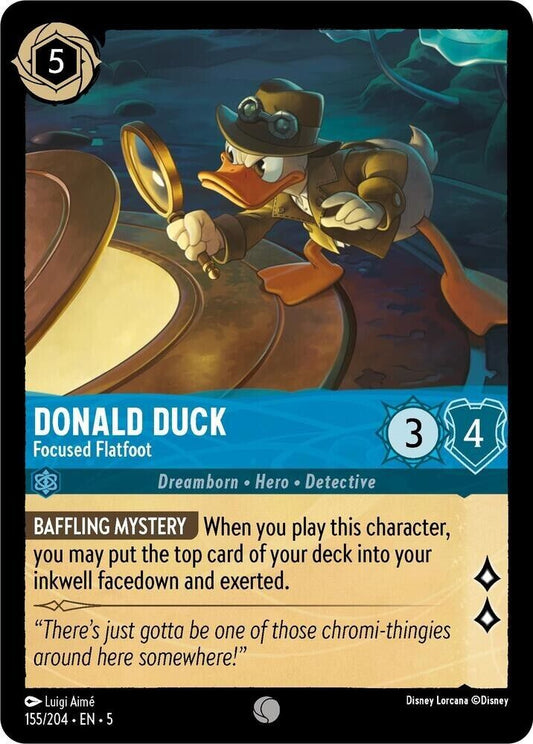Donald Duck Focused Flatfoot Cold Foil Disney Lorcana 155/204 Shimmering Skies