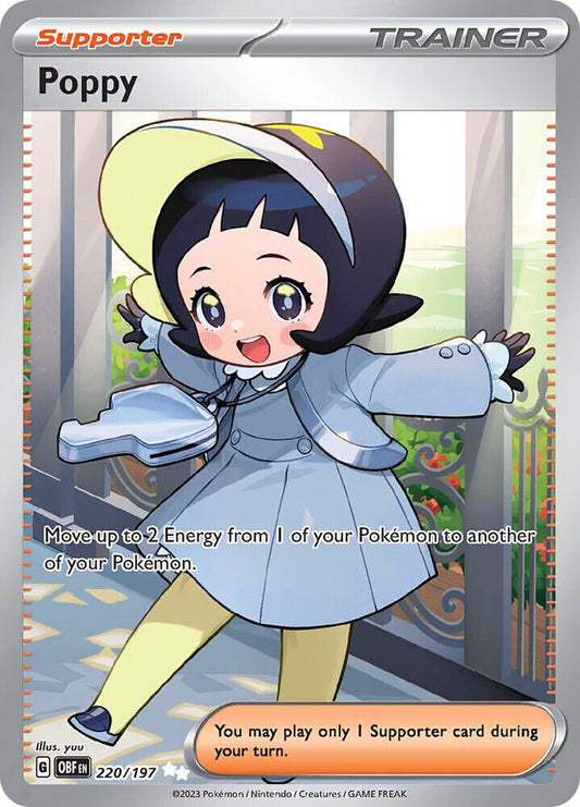 Poppy 220/197 Sv03: Obsidian Flames Holo Trainer supporter Pokemon NM PKM