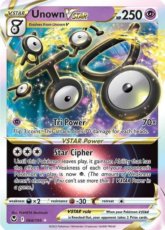 Unown VSTAR 066/195 Swsh12: Sword & Shield - Silver Tempest Holo Pokemon NM PKM