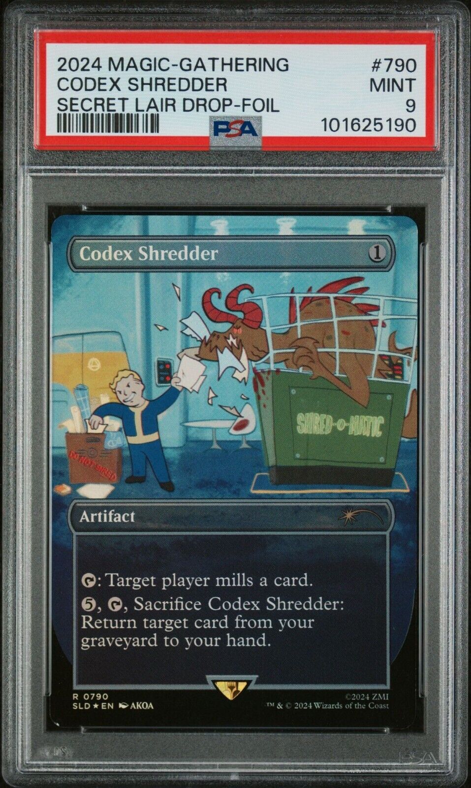 PSA 9 - MTG Codex Shredder - Borderless Foil - Fallout Secret Lair - 0790 Rare