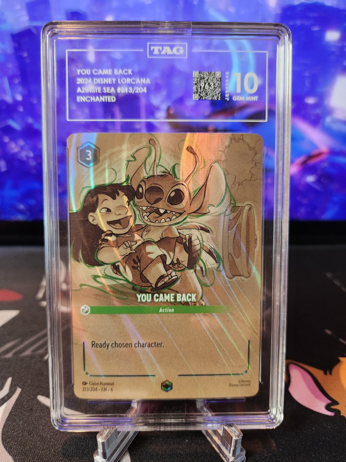 Disney Lorcana TAG 10 YOU CAME BACK Lilo & Stitch Enchanted #213/204 PSA